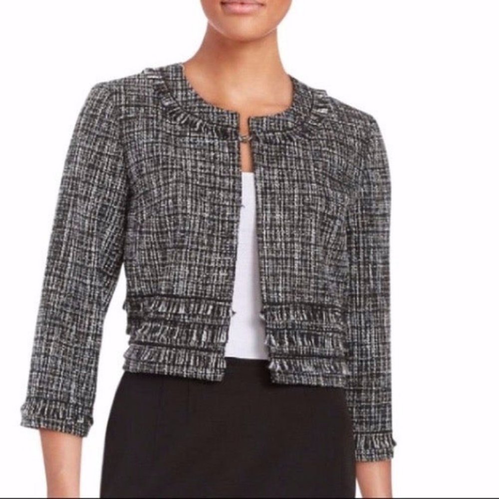 Karl Lagerfeld Cropped Tweed Ruffle Crop Jacket